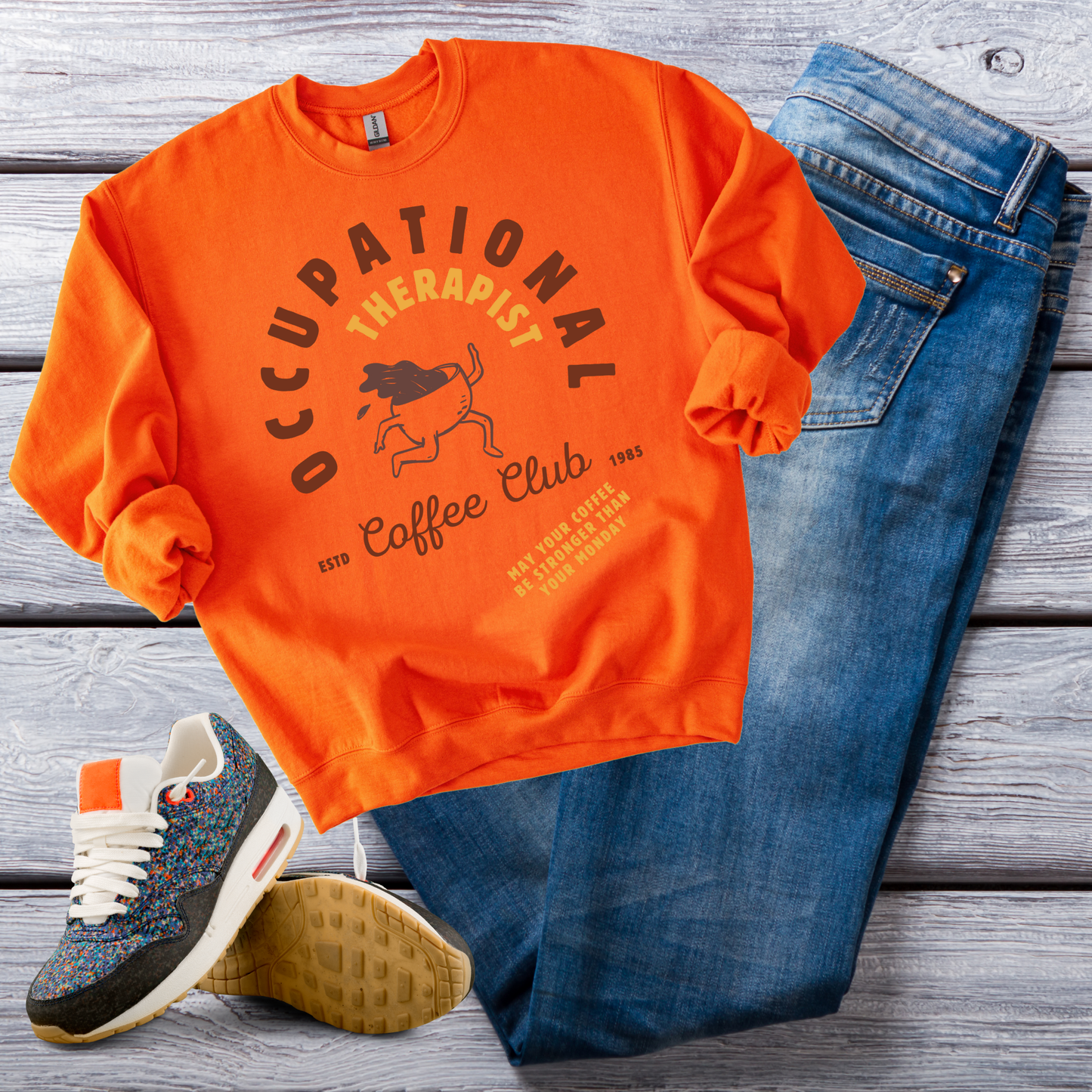 Boho Coffee Club OT Sweatshirt – Minimalist Occupational Therapist Crewneck, Funny Therapy Gift
