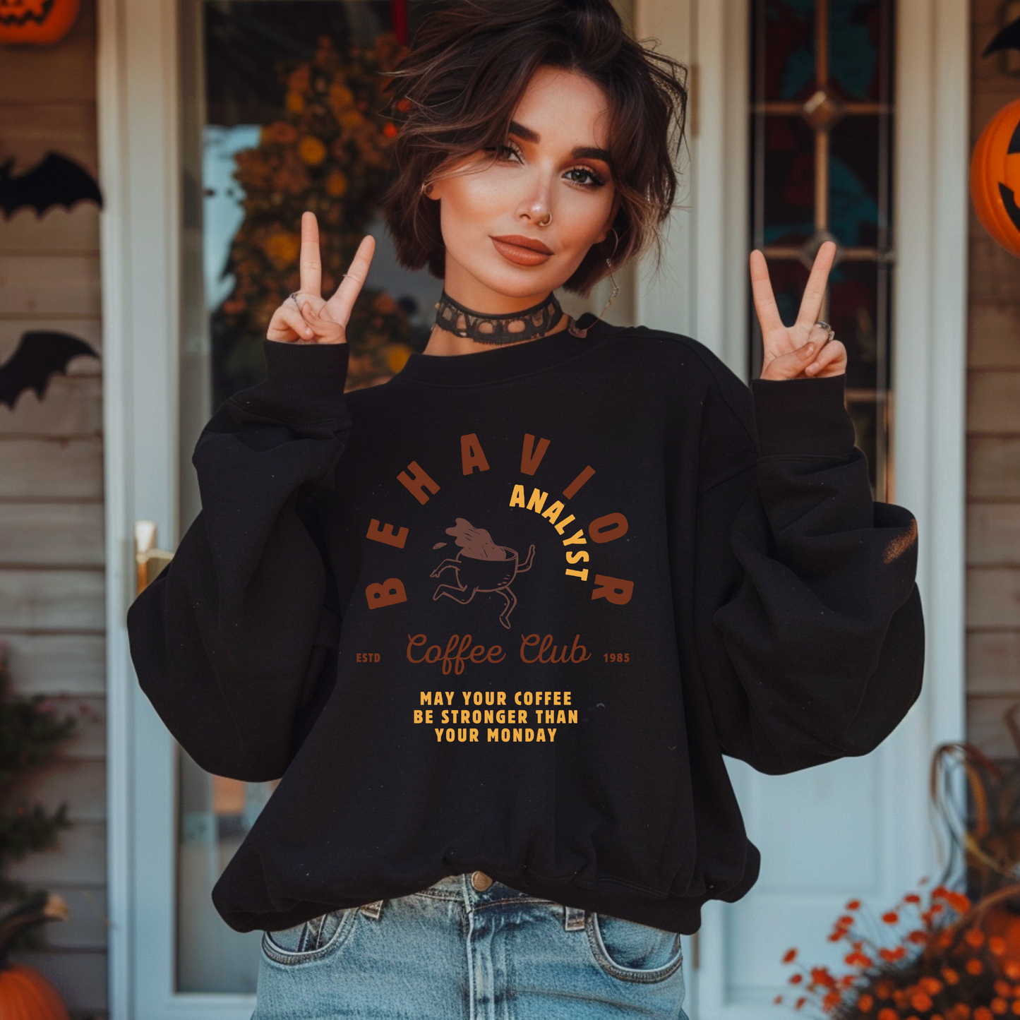 Coffee Club BCBA Sweatshirt – Boho Minimalist Behavior Analyst Crewneck, Funny Therapist Gift