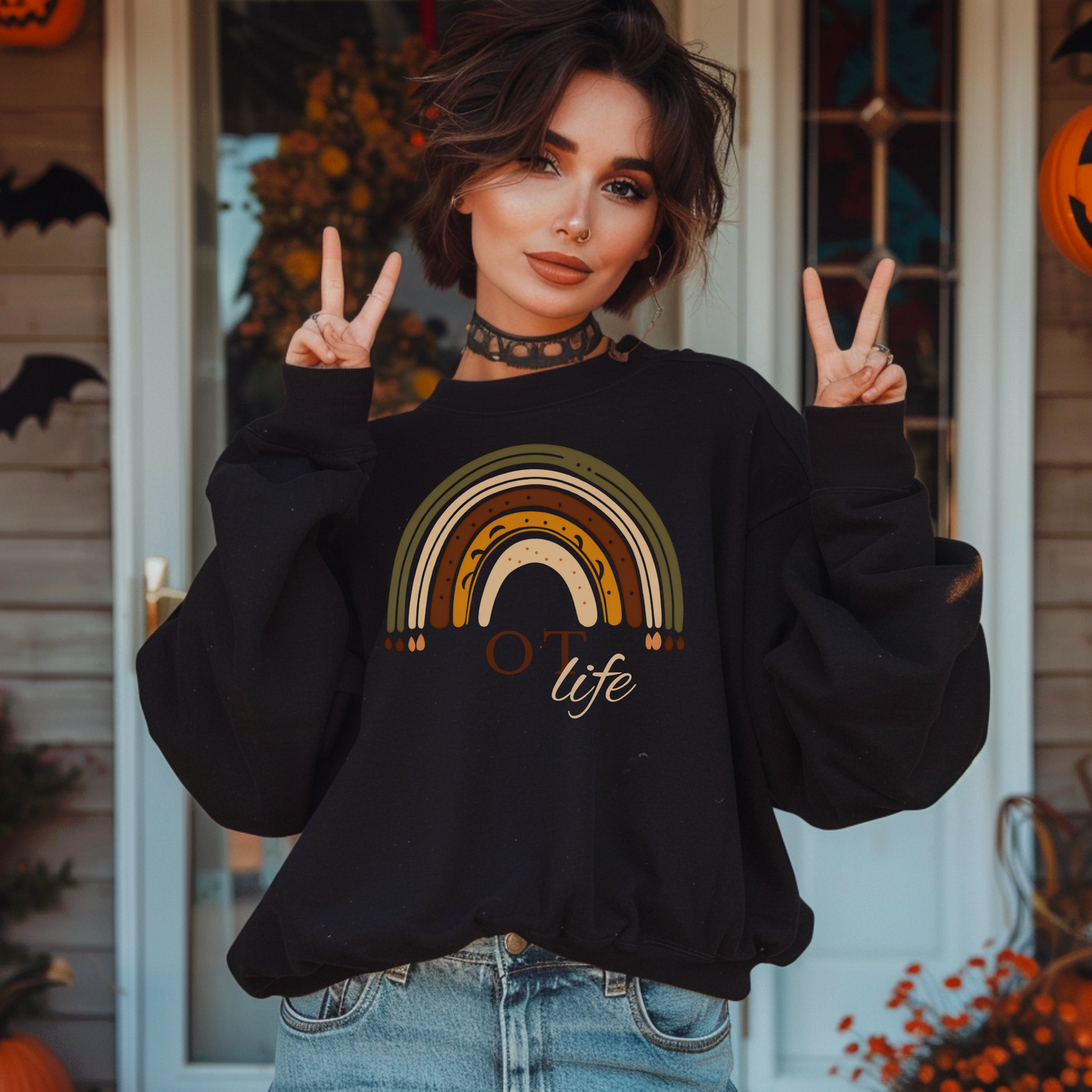 Boho Rainbow OT Sweatshirt – Minimalist Occupational Therapist Crewneck, Therapy Gift