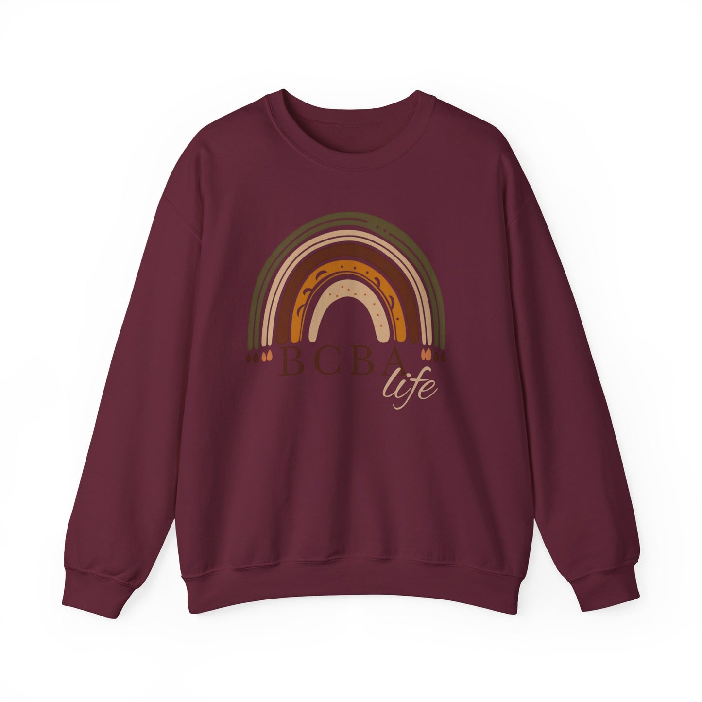 Boho Rainbow BCBA Sweatshirt – Minimalist Behavior Analyst Crewneck, Therapist Pride Gift