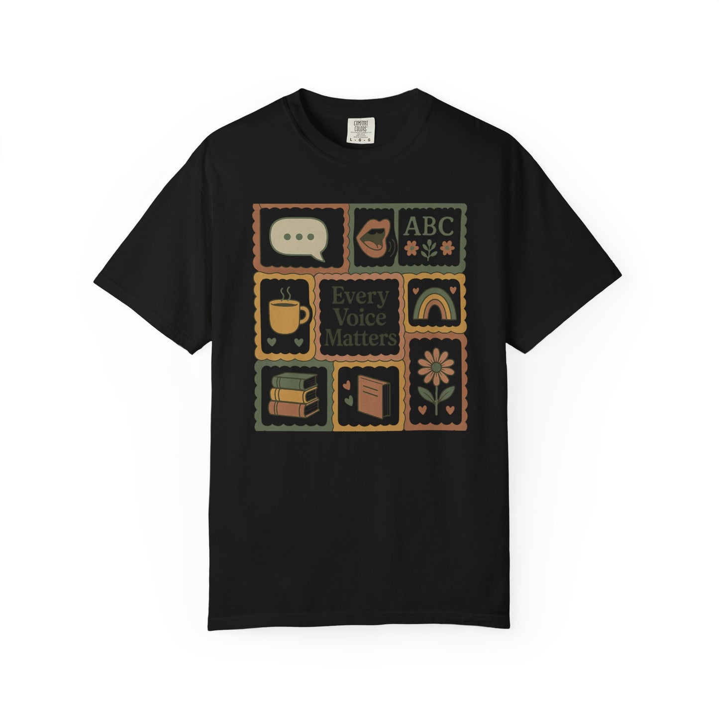 Every Voice Matters Shirt – Speech Therapy Teacher Tee – Boho Patchwork Comfort Colors 1717 Tee