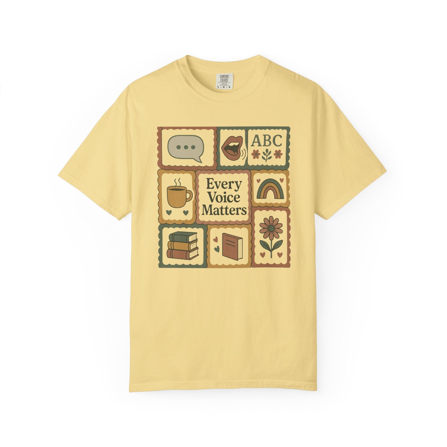 Every Voice Matters Shirt – Speech Therapy Teacher Tee – Boho Patchwork Comfort Colors 1717 Tee