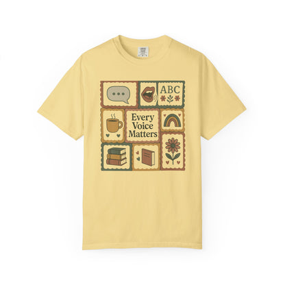 Every Voice Matters Shirt – Speech Therapy Teacher Tee – Boho Patchwork Comfort Colors 1717 Tee
