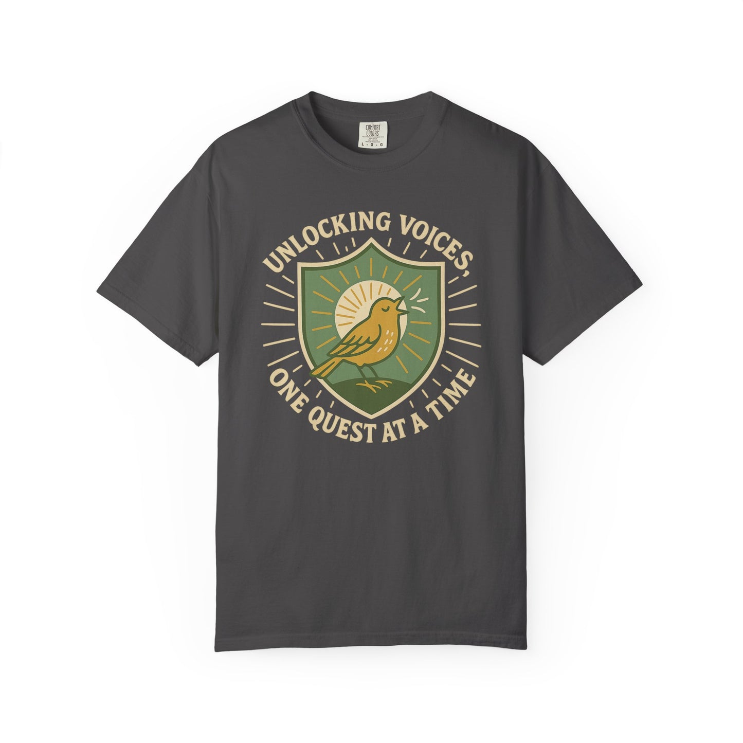 Unlocking Voices Shirt – Speech Therapist Bird Crest Tee – Boho Minimal Comfort Colors 1717 Tee