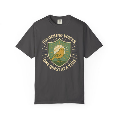 Unlocking Voices Shirt – Speech Therapist Bird Crest Tee – Boho Minimal Comfort Colors 1717 Tee