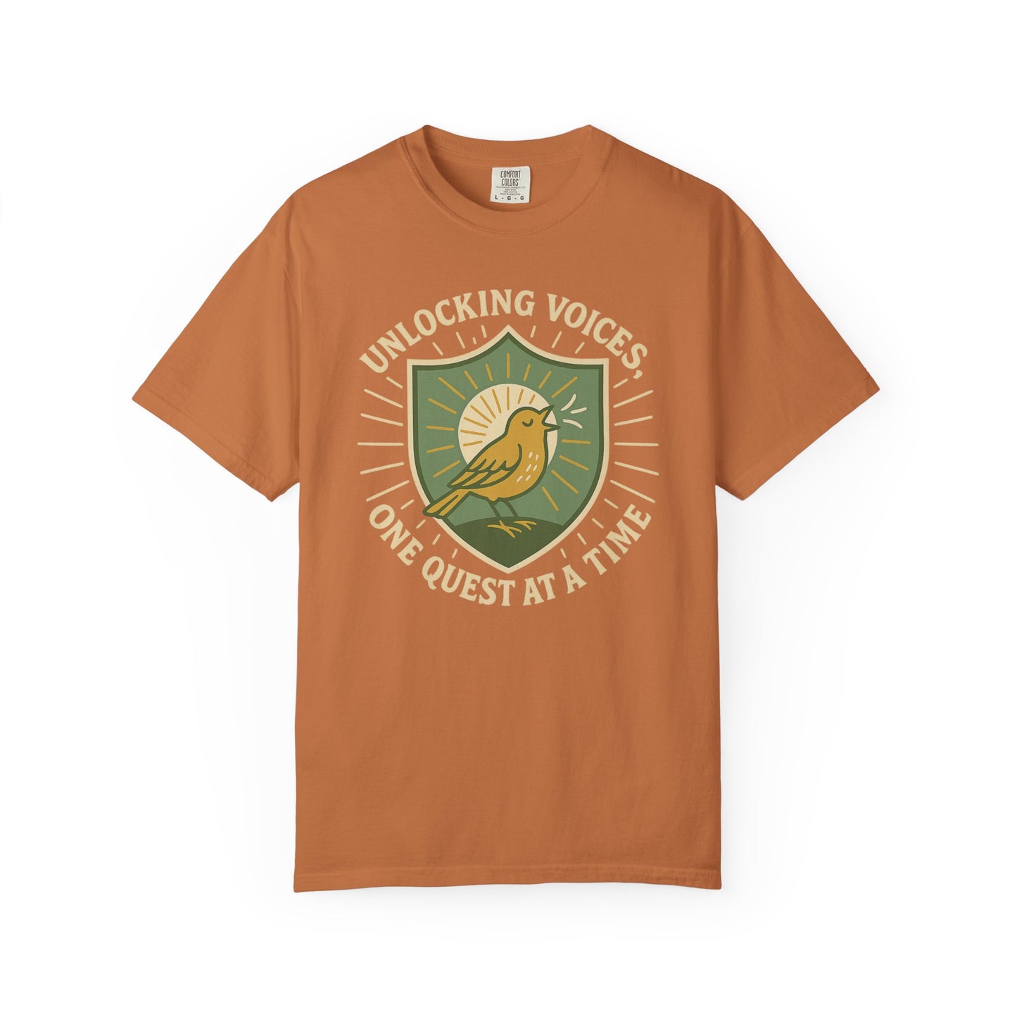 Unlocking Voices Shirt – Speech Therapist Bird Crest Tee – Boho Minimal Comfort Colors 1717 Tee