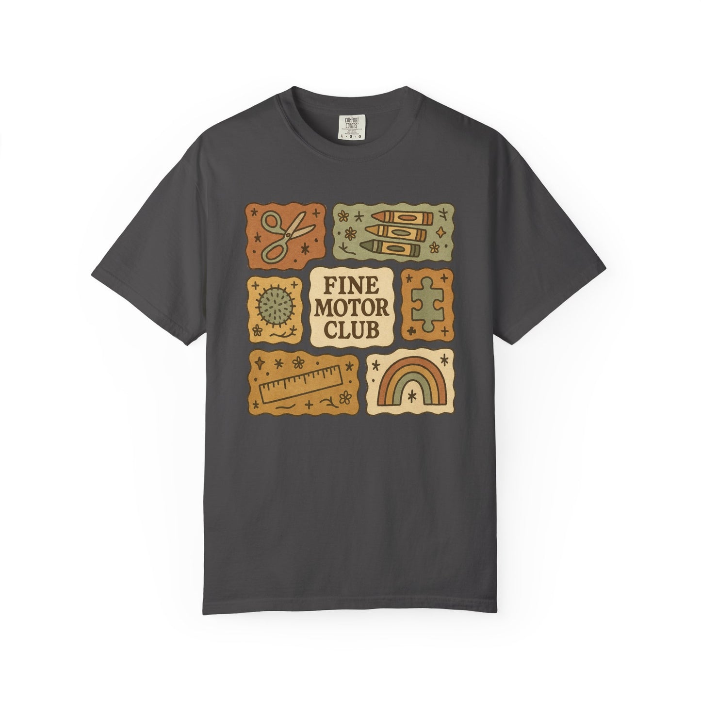 Fine Motor Club Tee – OT Occupational Therapy Comfort Colors 1717 Shirt – Boho Patchwork Graphic Tee