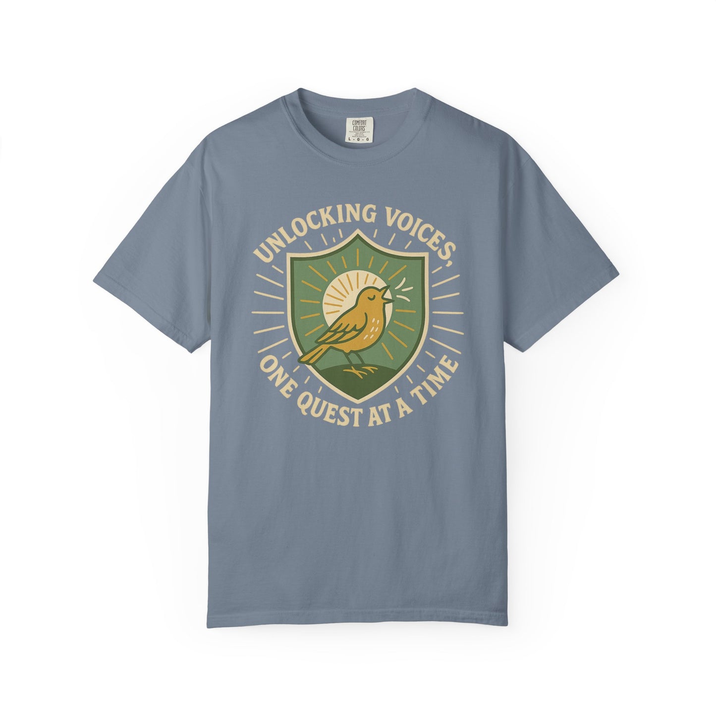 Unlocking Voices Shirt – Speech Therapist Bird Crest Tee – Boho Minimal Comfort Colors 1717 Tee