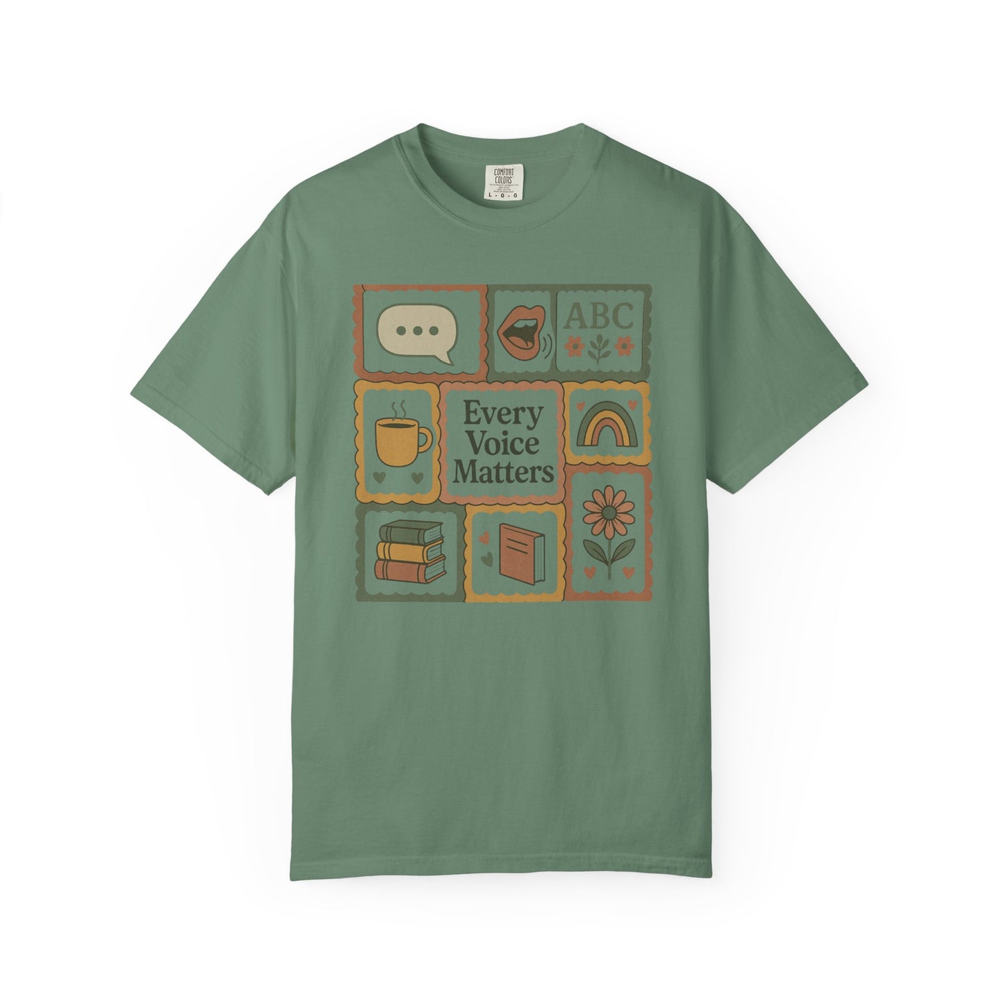 Every Voice Matters Shirt – Speech Therapy Teacher Tee – Boho Patchwork Comfort Colors 1717 Tee