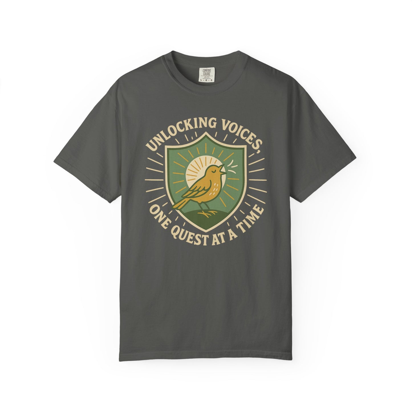 Unlocking Voices Shirt – Speech Therapist Bird Crest Tee – Boho Minimal Comfort Colors 1717 Tee