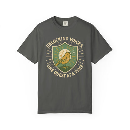 Unlocking Voices Shirt – Speech Therapist Bird Crest Tee – Boho Minimal Comfort Colors 1717 Tee