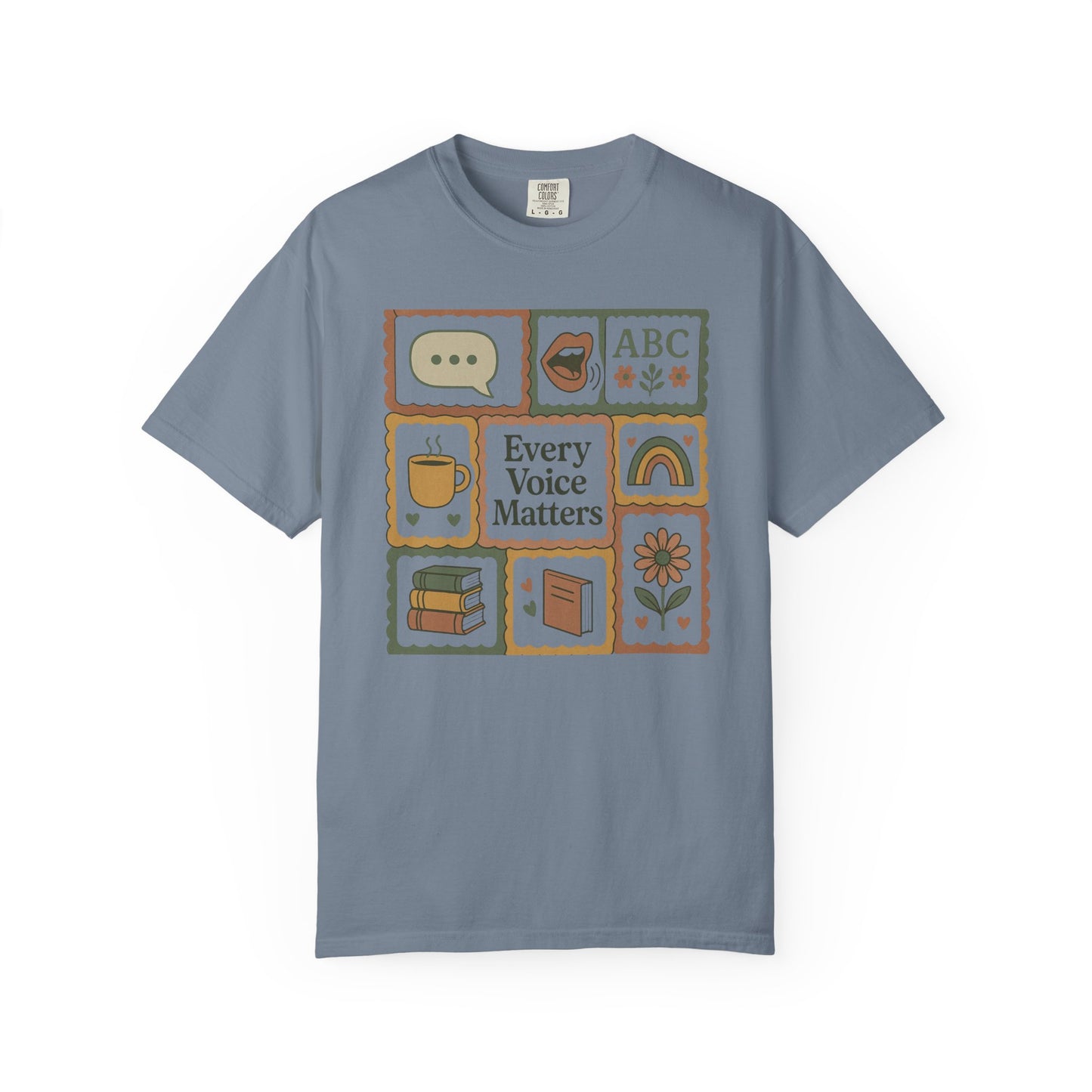 Every Voice Matters Shirt – Speech Therapy Teacher Tee – Boho Patchwork Comfort Colors 1717 Tee