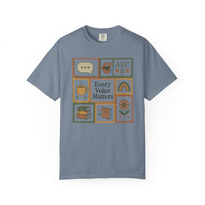 Every Voice Matters Shirt – Speech Therapy Teacher Tee – Boho Patchwork Comfort Colors 1717 Tee