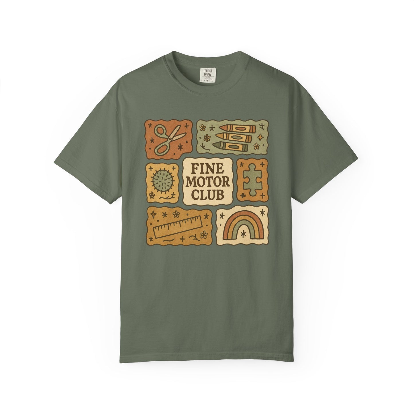 Fine Motor Club Tee – OT Occupational Therapy Comfort Colors 1717 Shirt – Boho Patchwork Graphic Tee