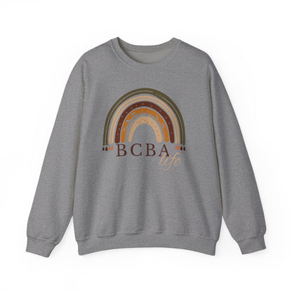 Boho Rainbow BCBA Sweatshirt – Minimalist Behavior Analyst Crewneck, Therapist Pride Gift