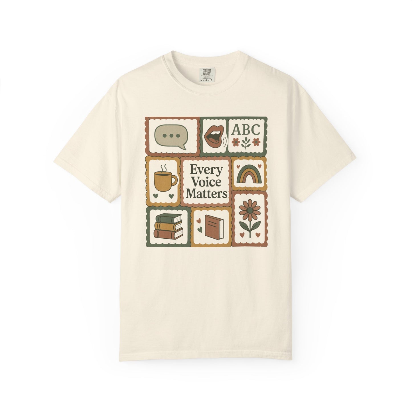 Every Voice Matters Shirt – Speech Therapy Teacher Tee – Boho Patchwork Comfort Colors 1717 Tee