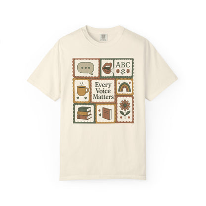 Every Voice Matters Shirt – Speech Therapy Teacher Tee – Boho Patchwork Comfort Colors 1717 Tee
