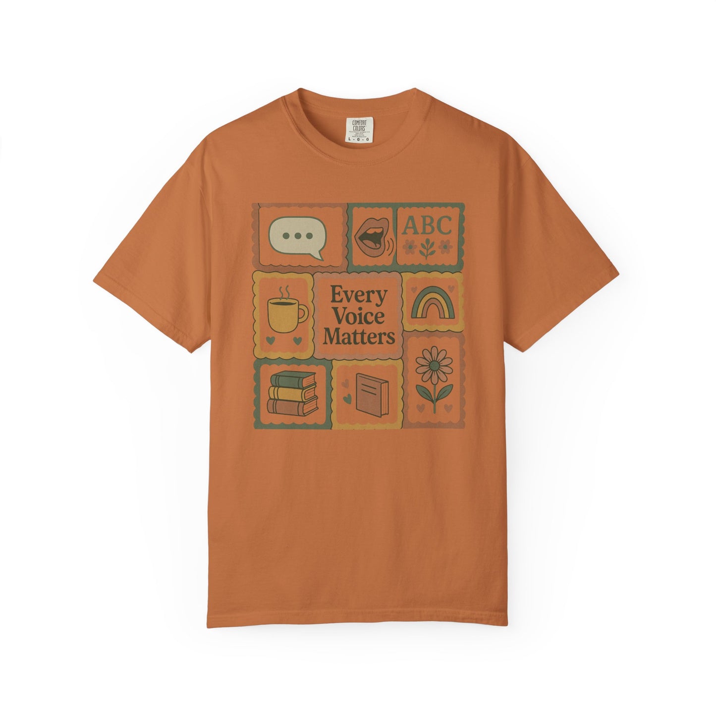 Every Voice Matters Shirt – Speech Therapy Teacher Tee – Boho Patchwork Comfort Colors 1717 Tee