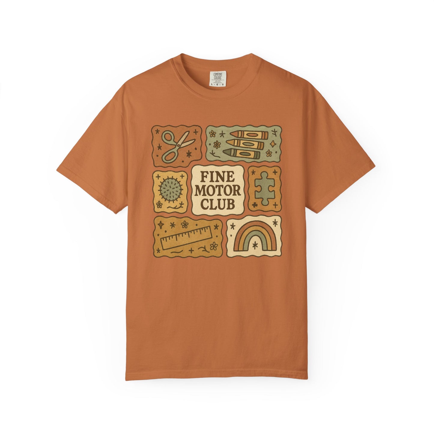 Fine Motor Club Tee – OT Occupational Therapy Comfort Colors 1717 Shirt – Boho Patchwork Graphic Tee