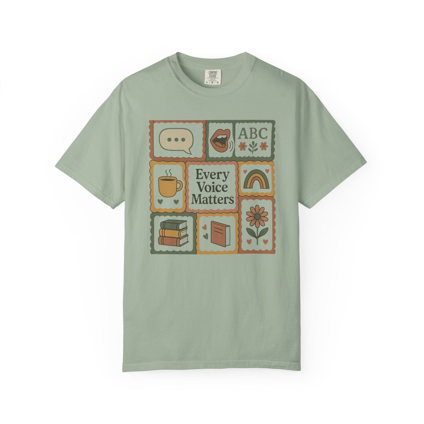 Every Voice Matters Shirt – Speech Therapy Teacher Tee – Boho Patchwork Comfort Colors 1717 Tee