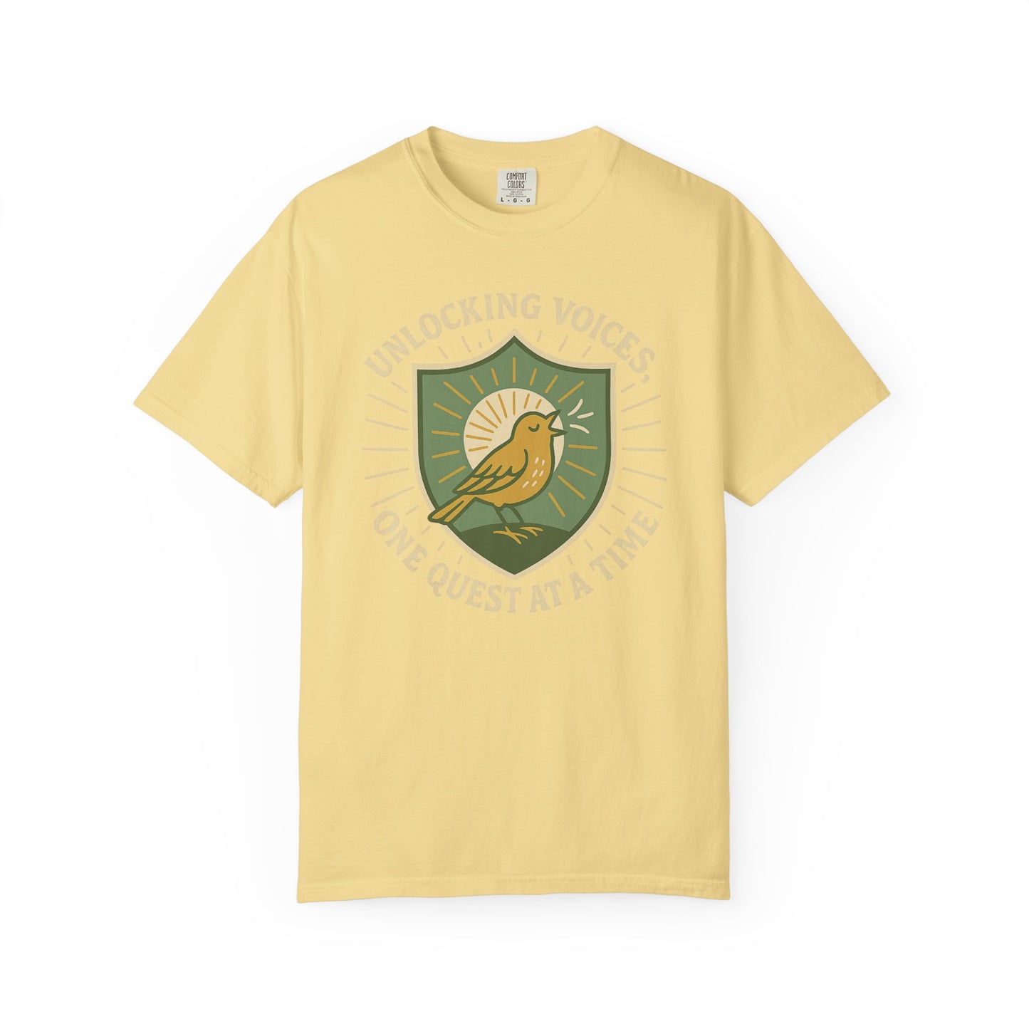 Unlocking Voices Shirt – Speech Therapist Bird Crest Tee – Boho Minimal Comfort Colors 1717 Tee