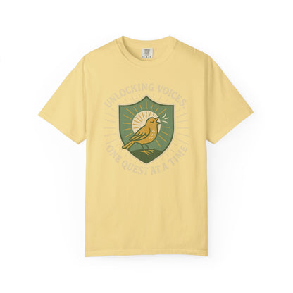 Unlocking Voices Shirt – Speech Therapist Bird Crest Tee – Boho Minimal Comfort Colors 1717 Tee