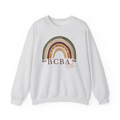 Boho Rainbow BCBA Sweatshirt – Minimalist Behavior Analyst Crewneck, Therapist Pride Gift