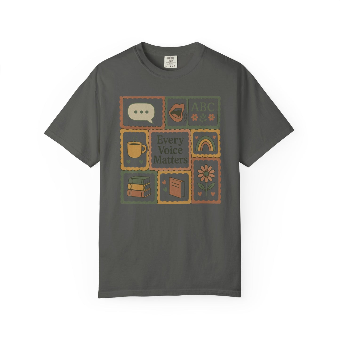 Every Voice Matters Shirt – Speech Therapy Teacher Tee – Boho Patchwork Comfort Colors 1717 Tee