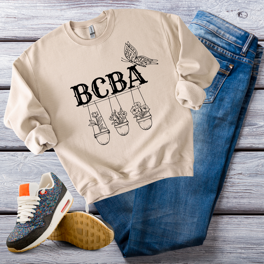 Minimalist BCBA Sweatshirt – Boho Behavior Analyst Crewneck, Therapist Pride Gift, Gildan 18000