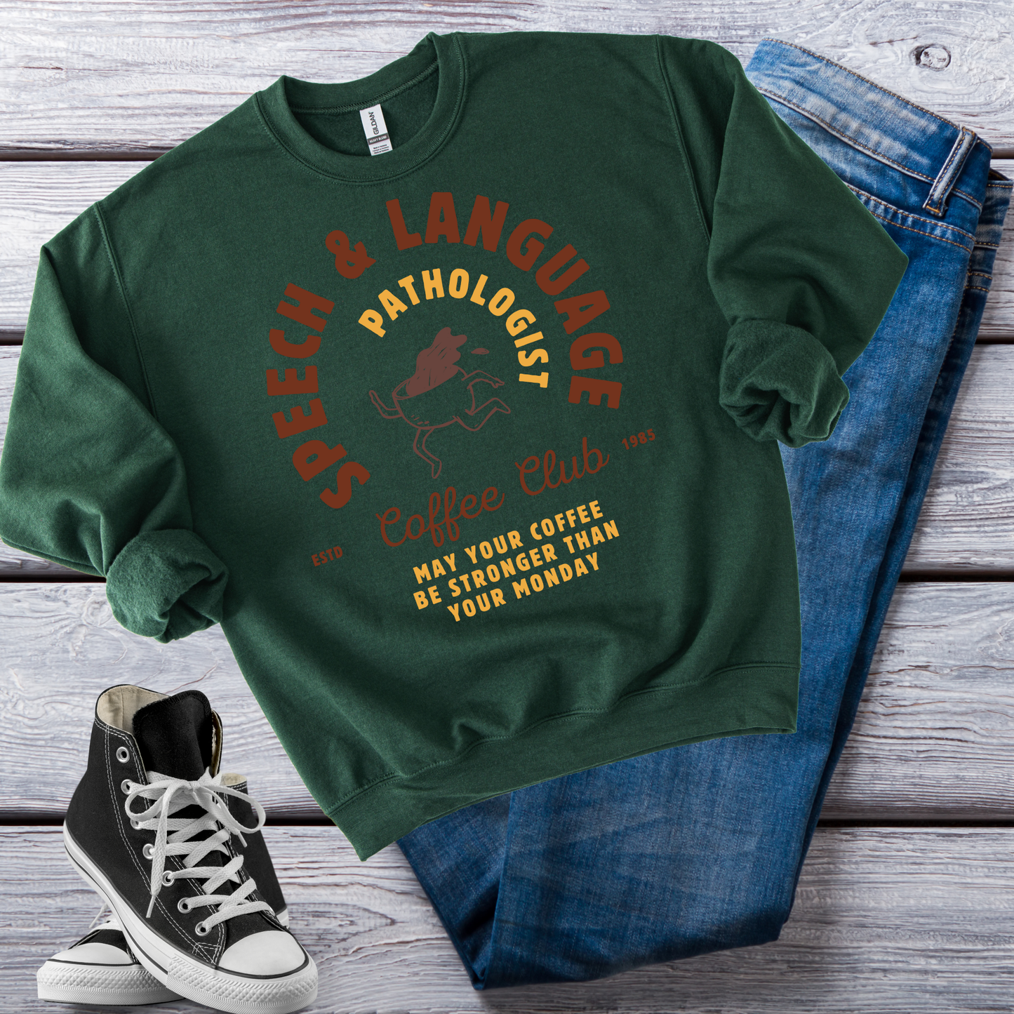 Coffee Club SLP Sweatshirt – Boho Minimalist Speech Language Pathologist Crewneck, Funny Therapist Gift