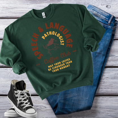 Coffee Club SLP Sweatshirt – Boho Minimalist Speech Language Pathologist Crewneck, Funny Therapist Gift