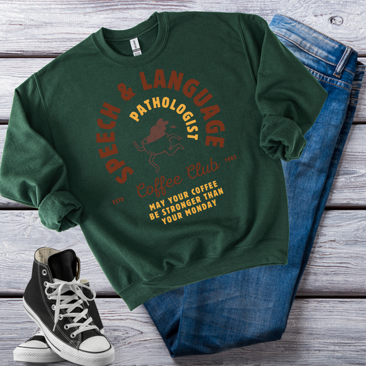 Coffee Club SLP Sweatshirt – Boho Minimalist Speech Language Pathologist Crewneck, Funny Therapist Gift