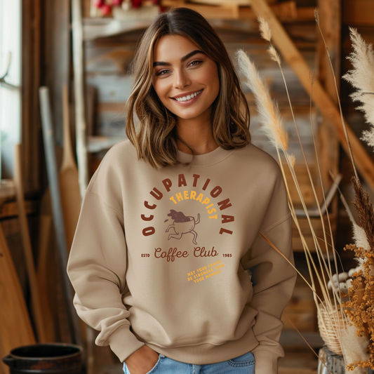 Boho Coffee Club OT Sweatshirt – Minimalist Occupational Therapist Crewneck, Funny Therapy Gift