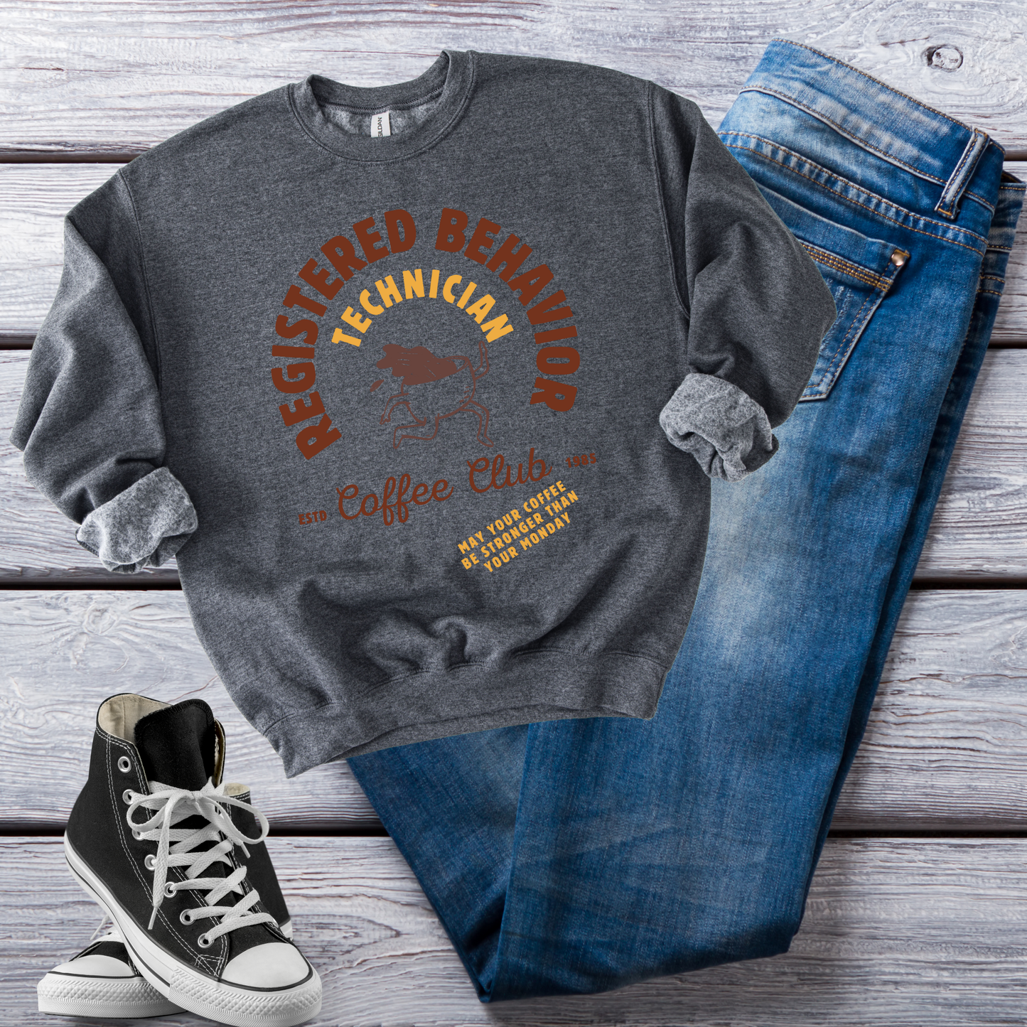 Boho Coffee Club RBT Sweatshirt – Minimalist Registered Behavior Technician Crewneck, Funny ABA Therapy Gift