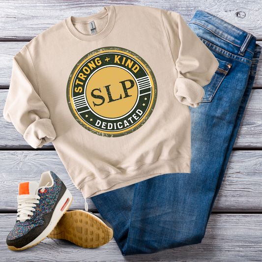 Strong + Kind SLP Sweatshirt – Boho Minimalist Speech Therapist Crewneck, Pathologist Gift