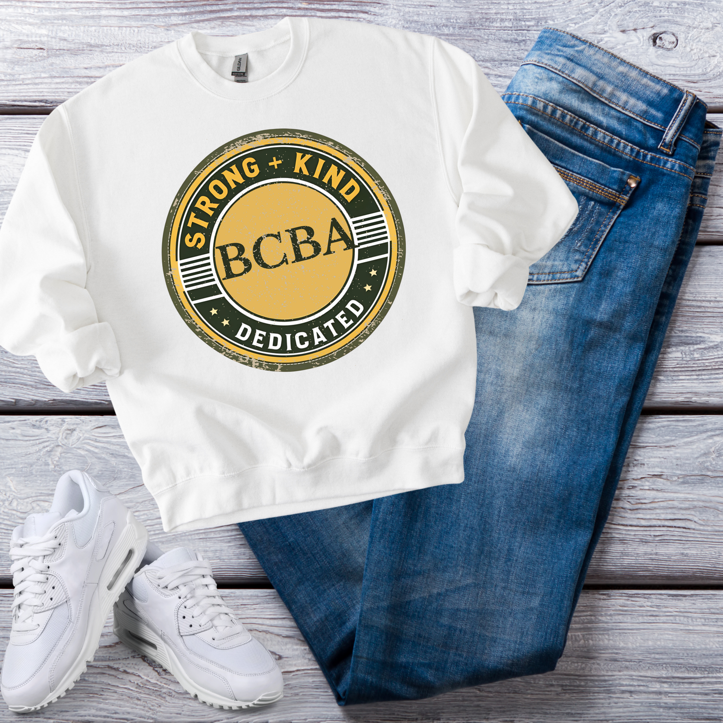 Strong + Kind BCBA Sweatshirt – Boho Minimalist Behavior Analyst Crewneck, Therapist Gift