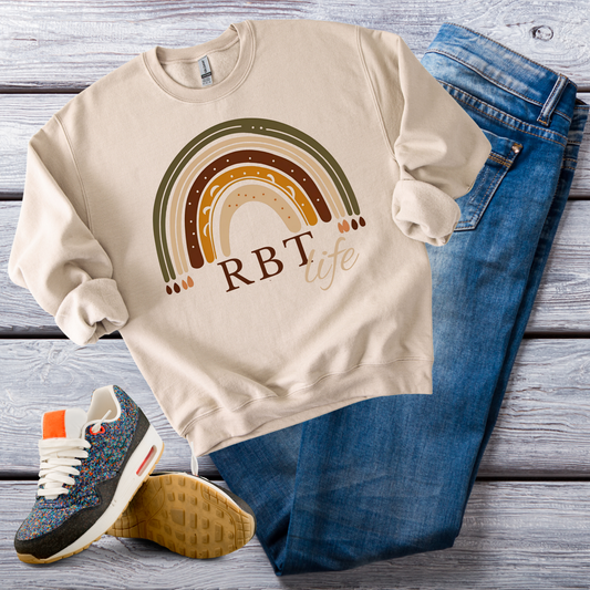 Boho Rainbow RBT Sweatshirt – Minimalist Registered Behavior Technician Crewneck, ABA Therapist Gift