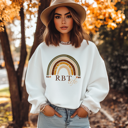 Boho Rainbow RBT Sweatshirt – Minimalist Registered Behavior Technician Crewneck, ABA Therapist Gift