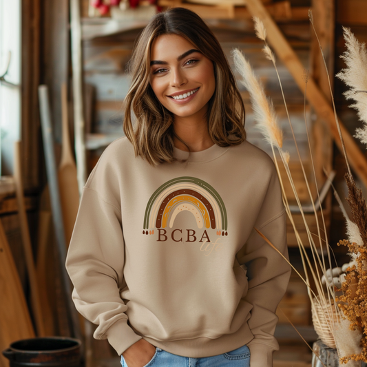 Boho Rainbow BCBA Sweatshirt – Minimalist Behavior Analyst Crewneck, Therapist Pride Gift
