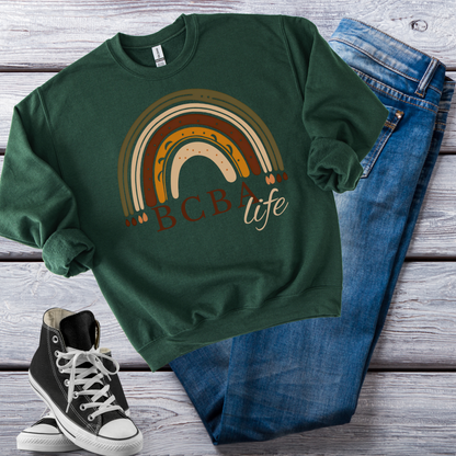 Boho Rainbow BCBA Sweatshirt – Minimalist Behavior Analyst Crewneck, Therapist Pride Gift