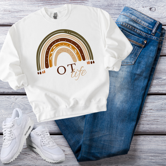 Boho Rainbow OT Sweatshirt – Minimalist Occupational Therapist Crewneck, Therapy Gift