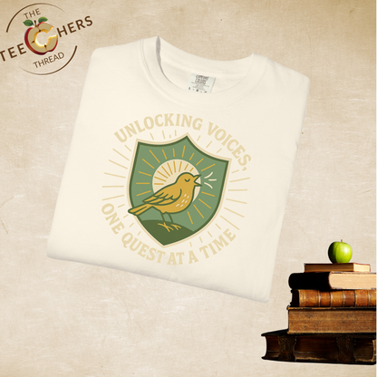 Unlocking Voices Shirt – Speech Therapist Bird Crest Tee – Boho Minimal Comfort Colors 1717 Tee