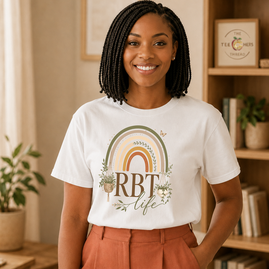 Registered Behavior Technician Shirt, Boho Rainbow Tee, RBT Life ABA Therapy Gift