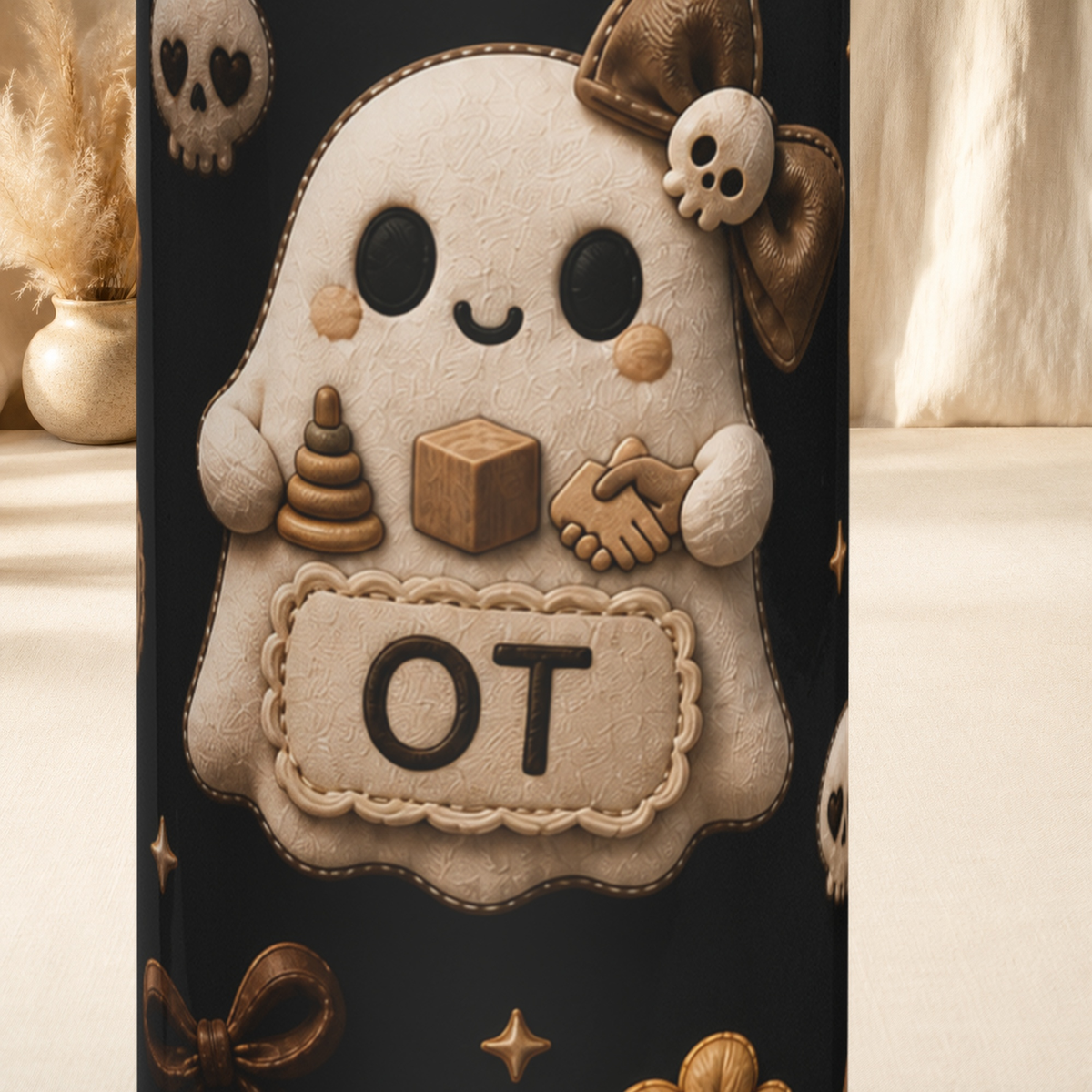 20oz insulated OT tumbler with clear lid and stainless steel straw, quilted ghost print
