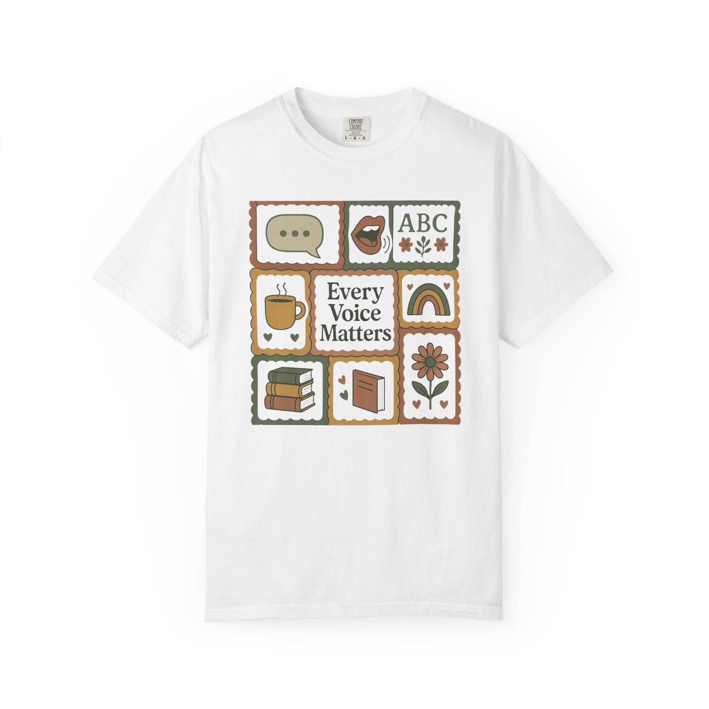 Every Voice Matters Shirt – Speech Therapy Teacher Tee – Boho Patchwork Comfort Colors 1717 Tee