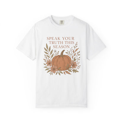 Boho Fall Pumpkin Graphic Tee – Speak Your Truth This Season Shirt – Autumn Comfort Colors 1717 Tee