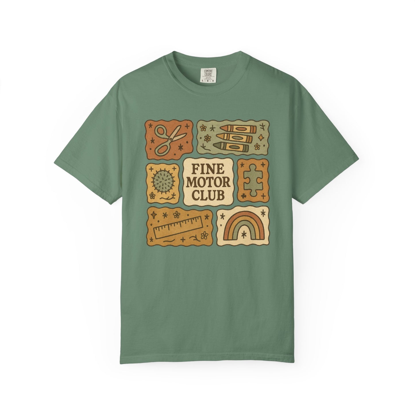 Fine Motor Club Tee – OT Occupational Therapy Comfort Colors 1717 Shirt – Boho Patchwork Graphic Tee