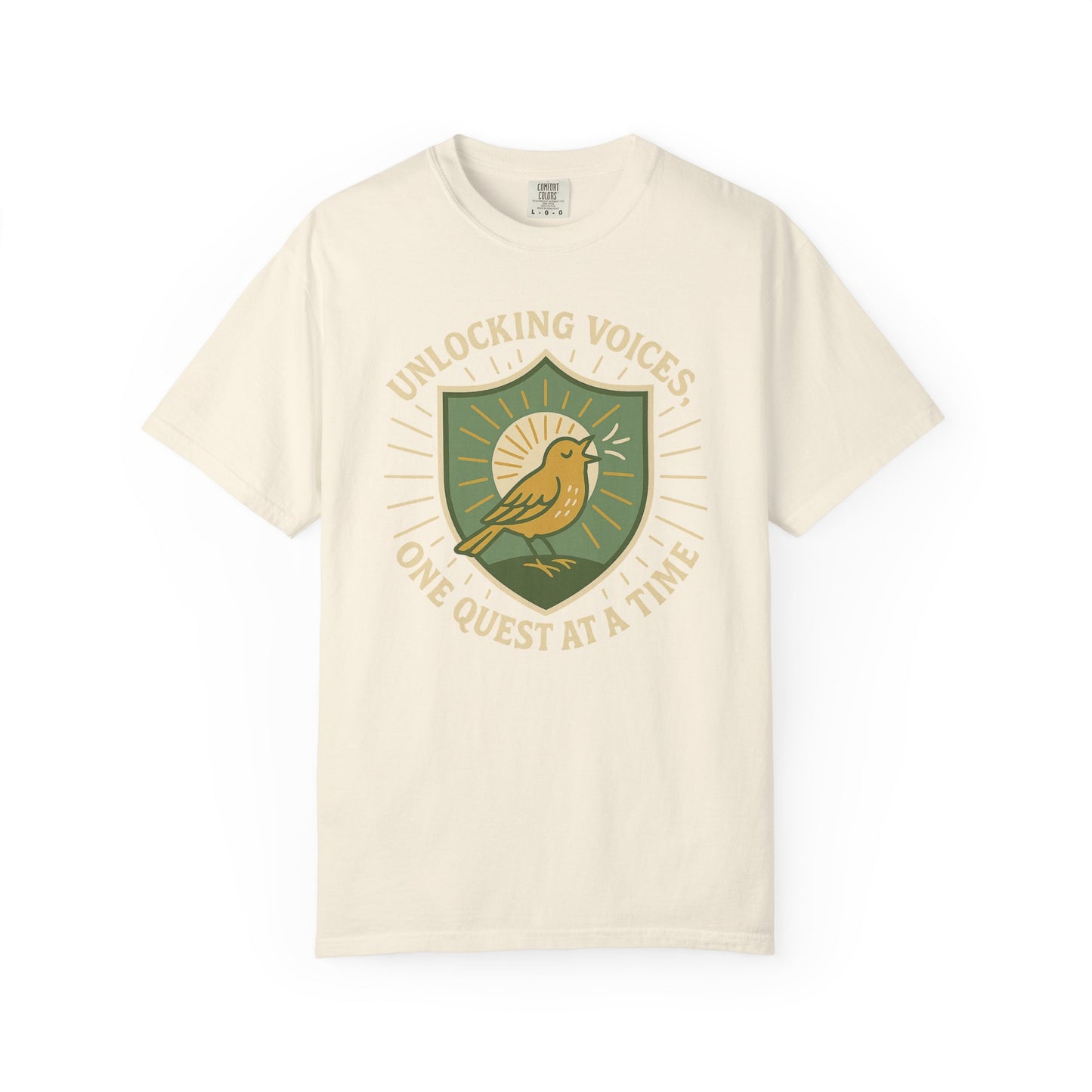 Unlocking Voices Shirt – Speech Therapist Bird Crest Tee – Boho Minimal Comfort Colors 1717 Tee