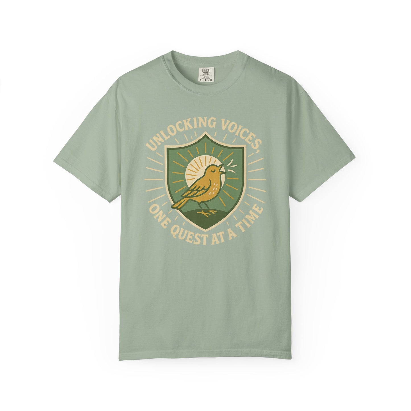 Unlocking Voices Shirt – Speech Therapist Bird Crest Tee – Boho Minimal Comfort Colors 1717 Tee