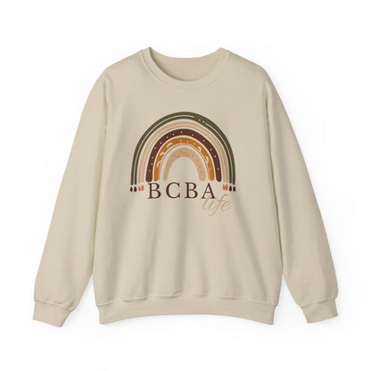 Boho Rainbow BCBA Sweatshirt – Minimalist Behavior Analyst Crewneck, Therapist Pride Gift